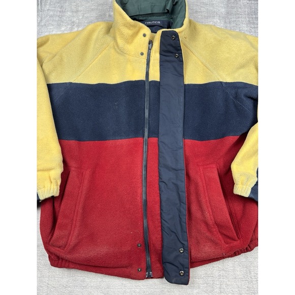 Vtg NAUTICA Jacket Men's XL Blue Full Zip Fleece Sailing‎ Striped Reversible 90s - Picture 7 of 16